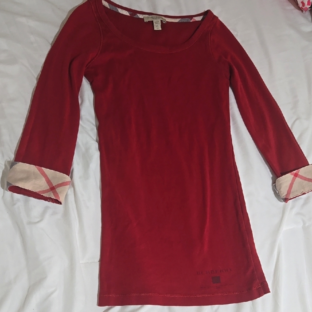 Burberry Red Top with Plaid Detail
